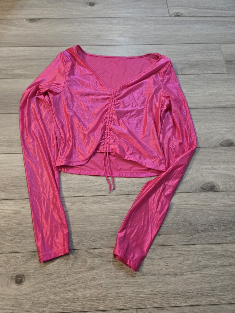 Jo & Jax Sparkle Pink Ruched Long-Sleeve Crop Top